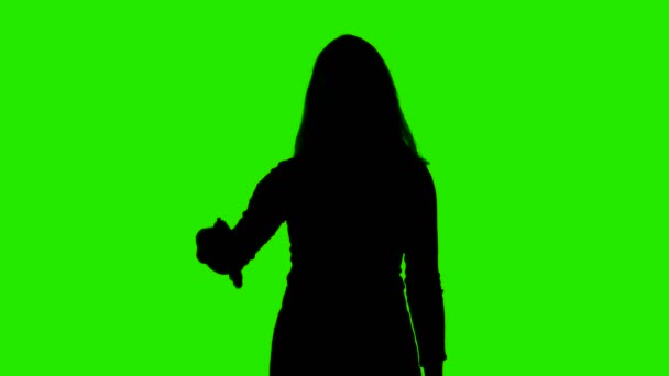 Schieten van suïcidale vrouwen silhouet met pistool op chroma sleutel — Stockvideo