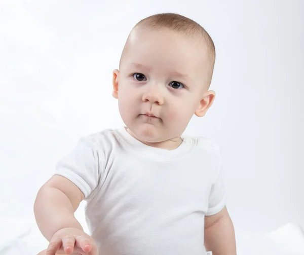 백인 배경에 9 개월된 남자 아이의 사진 — 스톡 사진