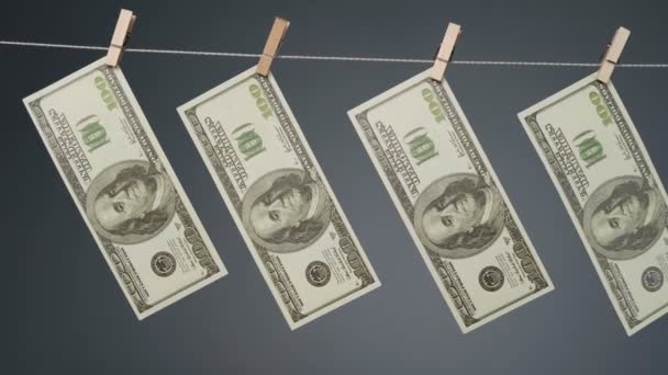 Video of fake dollars hanging on clothesline rope — Stock Video