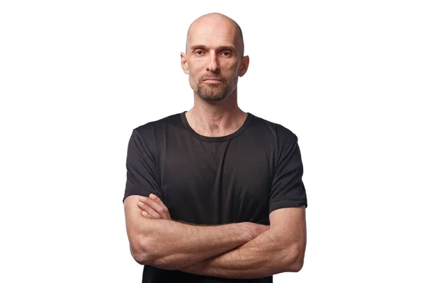 Afbeelding van kale volwassen man in zwart shirt — Stockfoto