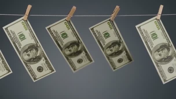 Развевающаяся валюта на веревке — стоковое видео