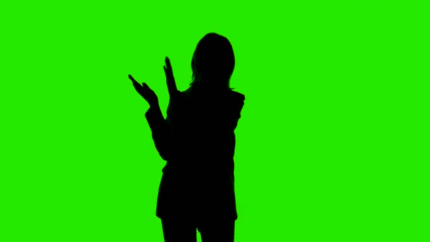 Vidéo de femmes silhouette en costume veste avec applaudissements sur fond vert — Video