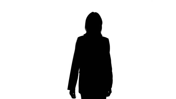 Shooting of womans silhouette with fuck gesture on isolated white background — Wideo stockowe