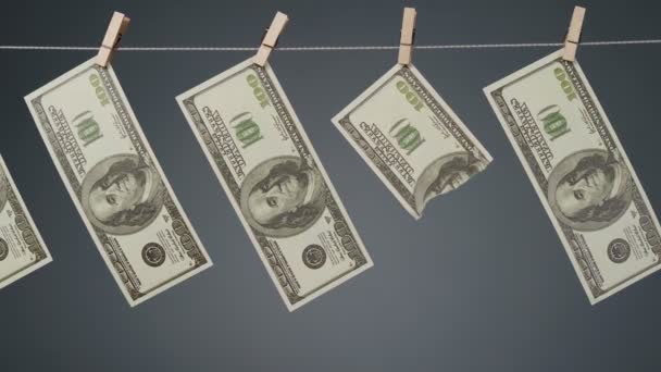 Video of money drying on clothesline rope — Stock Video