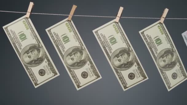 Drying currency on clothesline rope — Stock Video