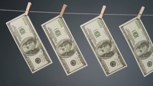 Videó hamis pénz lóg a szárítókötélen — Stock videók
