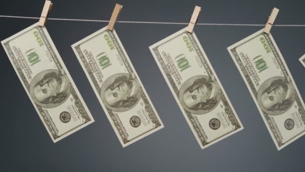 Disparo de secado de dinero en la cuerda de tendedero — Vídeo de stock