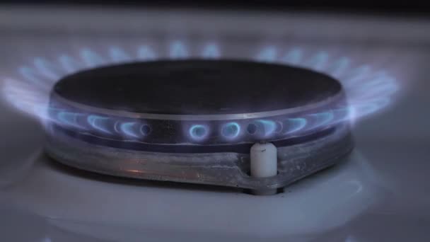 Images de poêle à gaz brûlant avec lumière bleue — Video