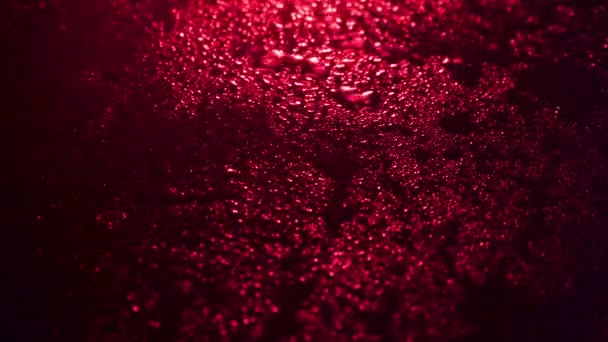 Disparo de gotas húmedas sobre fondo rojo — Vídeo de stock