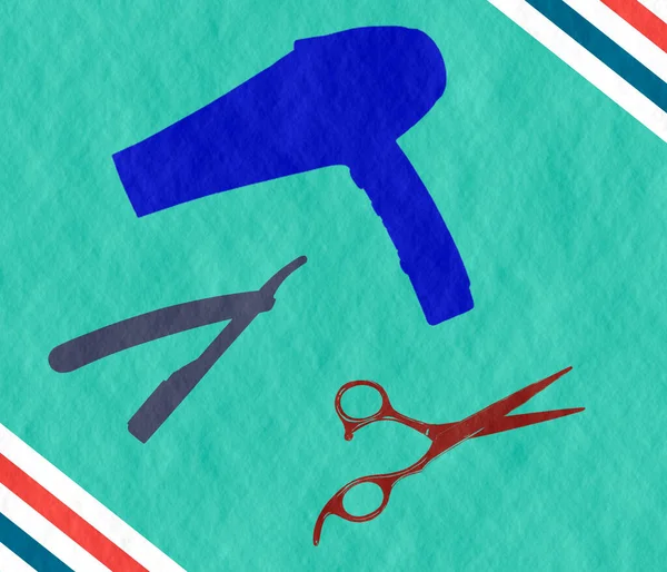 Set di accessori per parrucchieri su sfondo blu — Foto Stock