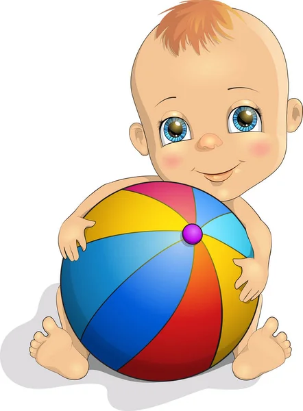 Vector illustration cute baby holding a big ball — Stock Vector