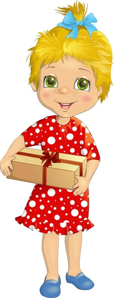 Ilustración vectorial de una linda niña sosteniendo una caja con una g — Archivo Imágenes Vectoriales