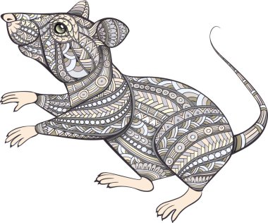 T-shirt için el çizilmiş zentangle renkli sıçan sembolü yıl 2020