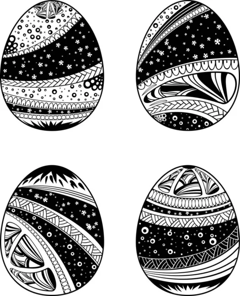 Zentangle hand getrokken eieren instellen voor anti stress coloring boek pagina — Stockvector