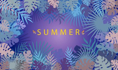 Vector illustration jungle tropical palm and Monstera leaves on a dark background . Tropical design summer card. Summer vector floral background  clipart