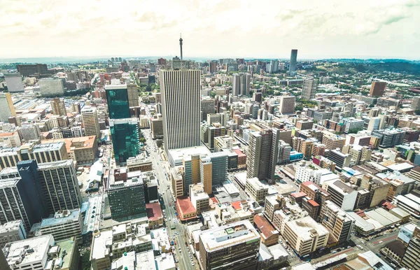 Luchtfoto Van Wolkenkrabbers Stadsgezicht Het Zakelijke District Van Johannesburg Het — Stockfoto