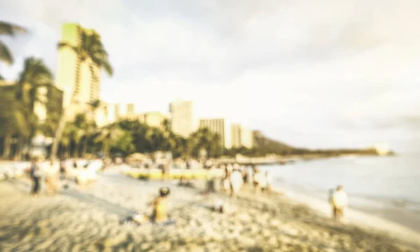 Verschwommene Defokussierte Postkarte Vom Strand Von Waikiki Und Der Stadt — Stockfoto