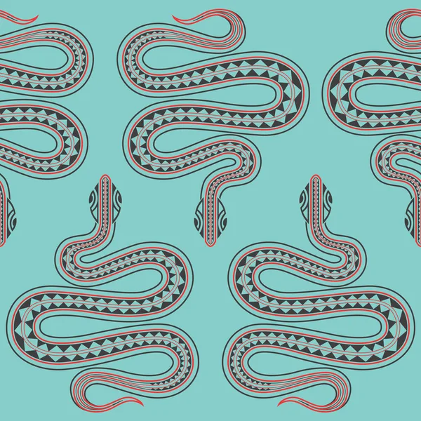Patrón exótico sin costuras azul con estilo de tatuaje maorí de serpientes. Fondo de los animales. Ilustración de arte silvestre. Se puede imprimir en camisetas, bolsos, telas, carteles, invitaciones, tarjetas, papel, textiles . — Vector de stock
