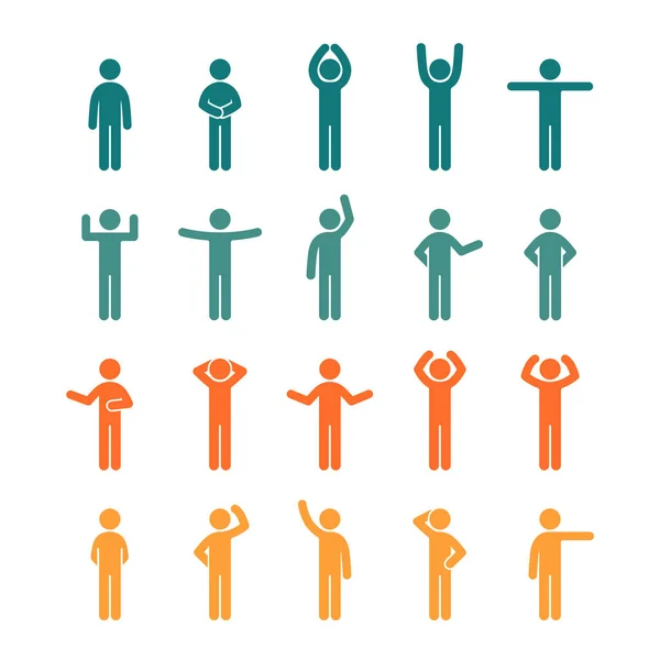 Différentes poses bâton figure personnes pictogramme couleur icône ensemble. Signe de symbole humain. Infographie personnes ensemble . — Image vectorielle