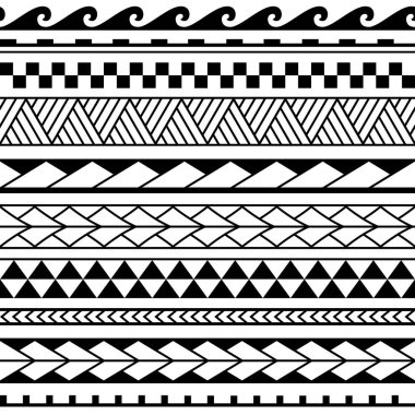 Set of maori ornaments bracelets tattoo.  Vector ethnic horizontal seamless pattern. Design for home decor, wrapping paper, fabric, carpet, textile, cover clipart