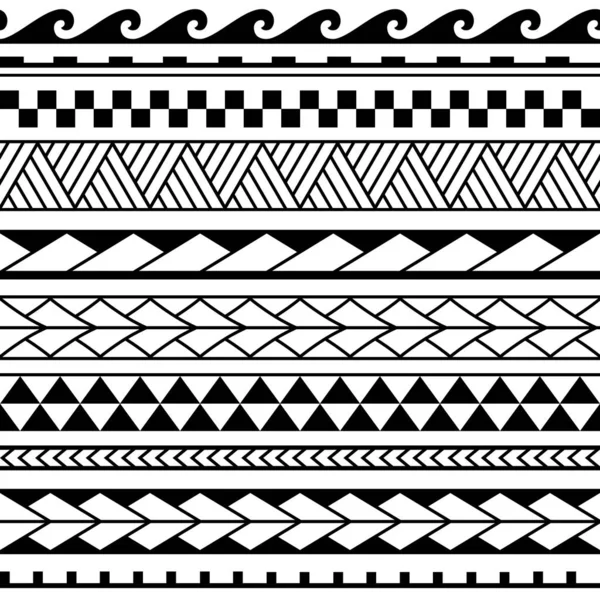 Набор маори украшения браслеты татуировки. Векторный этнический горизонтальный бесшовный рисунок. Дизайн для домашнего декора, оберточной бумаги, ковра, текстиля, обложки — стоковый вектор