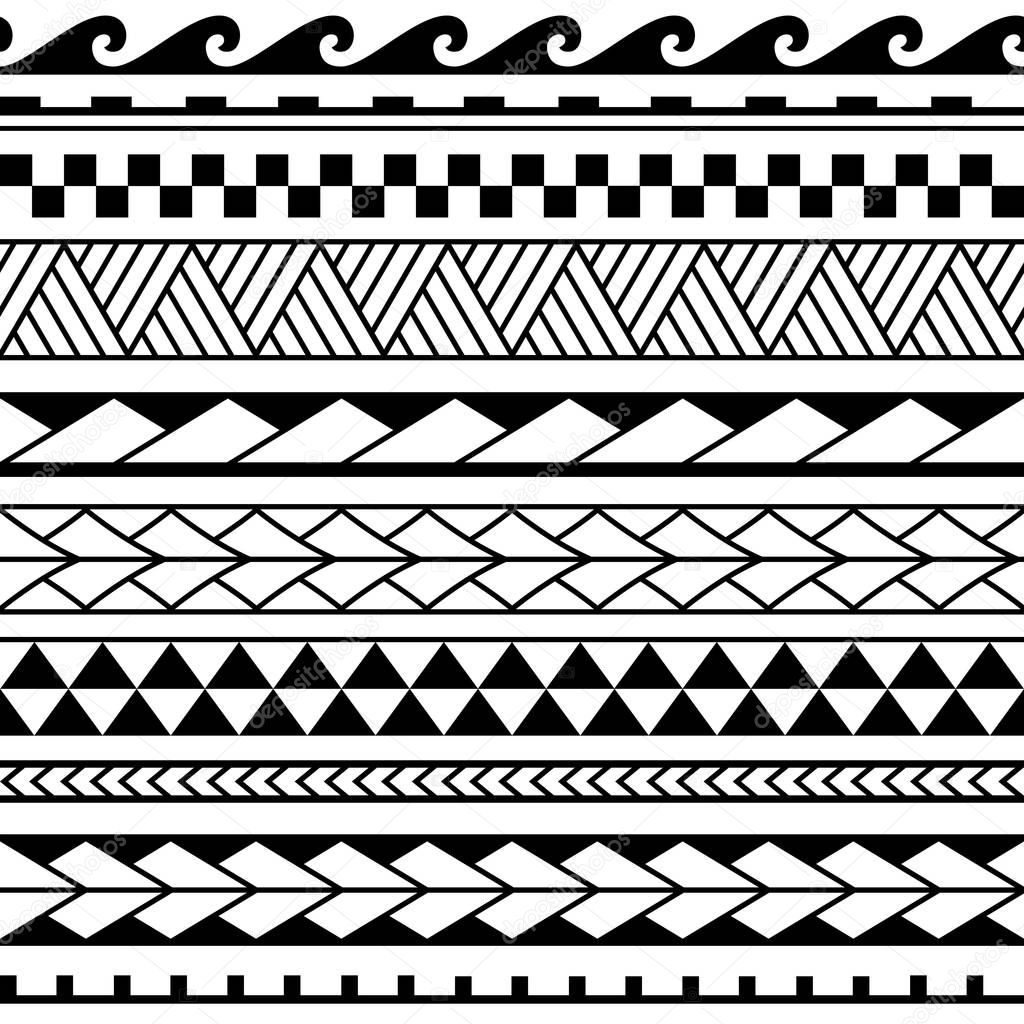 Set of maori ornaments bracelets tattoo.  Vector ethnic horizontal seamless pattern. Design for home decor, wrapping paper, fabric, carpet, textile, cover