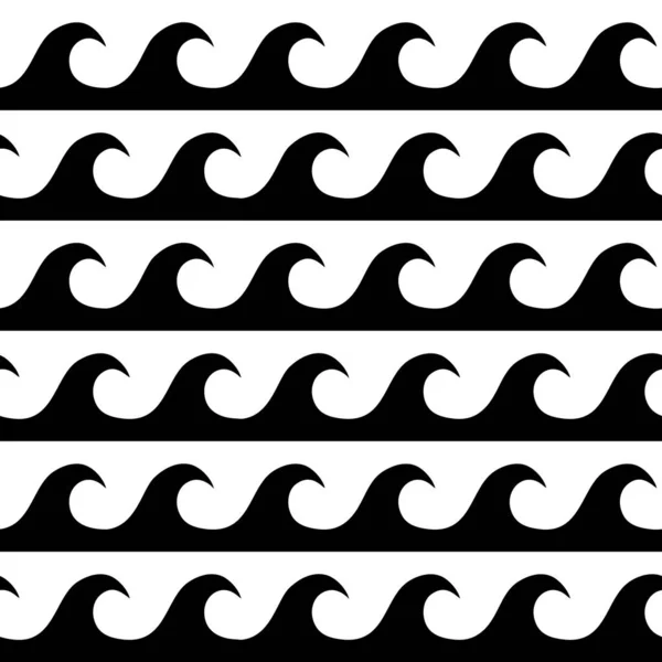Siyah ve beyaz dikişsiz dalga deseni, kumaş, tekstil, duvar kağıdı için maori dövme tarzı çizgi dalga süs. Japonya tarzı süs. — Stok Vektör
