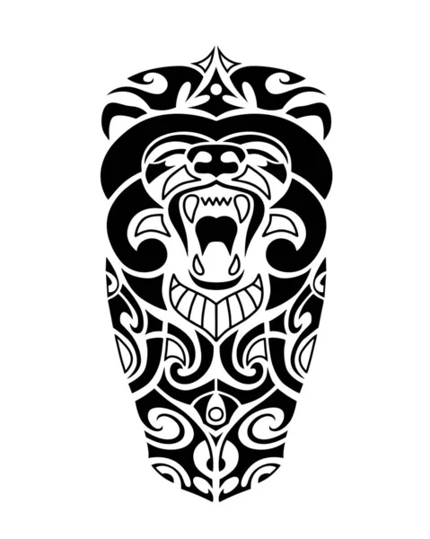 Tätowierskizze Maori-Stil mit Bärenkopf für Bein oder Schulter — Stockvektor