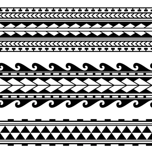 Maori frontière de tatouage polynésien. Vecteur de motif sans couture à manches tribales. Bracelet Samoan tatouage design avant bras ou pied. Brassard tatouage tribal. bande tissu ornement sans couture isolé sur fond blanc — Image vectorielle