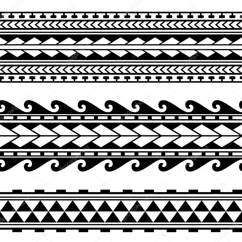Maori polynesian tattoo border. Tribal sleeve seamless pattern vector ...