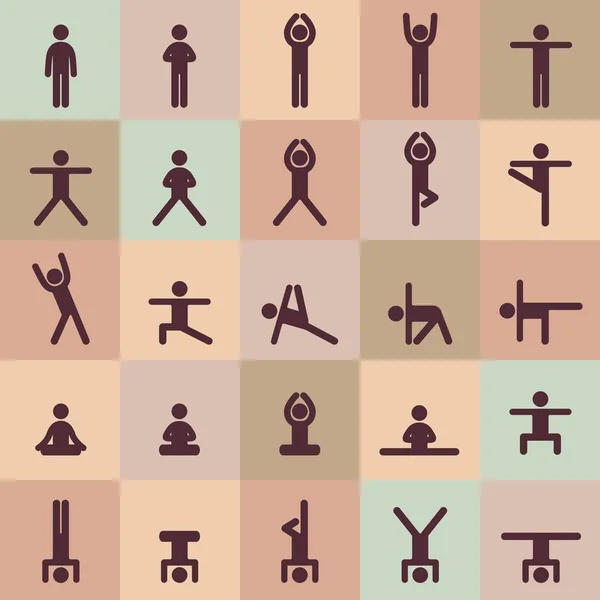El yoga plantea iconos de asanas. Ilustraciones vectoriales. Para logo yoga branding. Yoga infografías de las personas. Figuras de palo. Pilates estiramiento gimnasia fitness poses — Archivo Imágenes Vectoriales