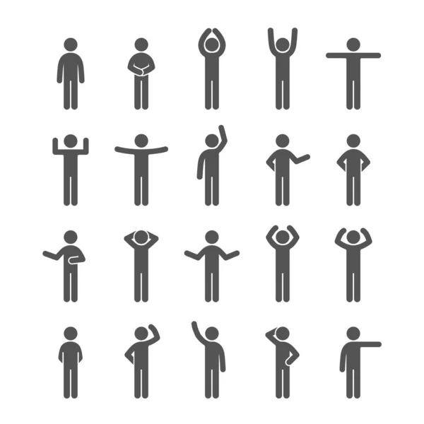 Разные позы палка фигурка люди pictogram набор значков. Знак человеческого символа. Набор графики . — стоковый вектор