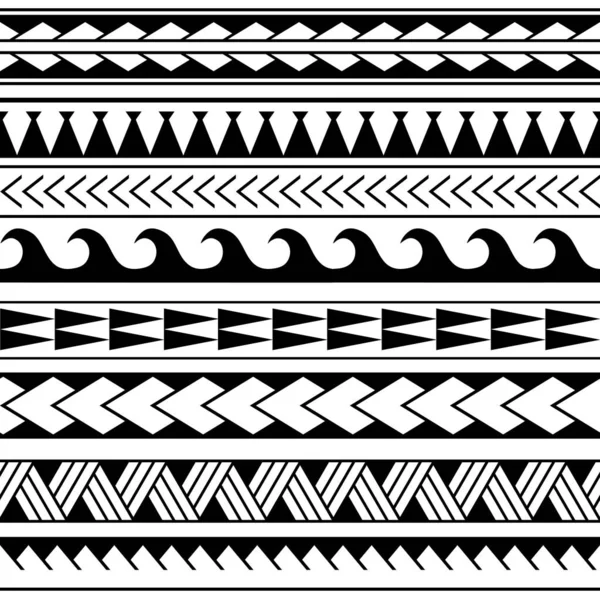 Vector etnische naadloze patroon in Maori tattoo stijl. Geometrische rand met decoratieve etnische elementen. Horizontaal patroon. Ontwerp voor Home decor, inpakpapier, stof, tapijt, textiel, cover — Stockvector