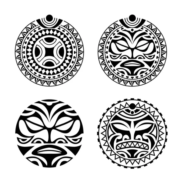 Conjunto de tatuaje redondo ornamento estilo maorí — Vector de stock