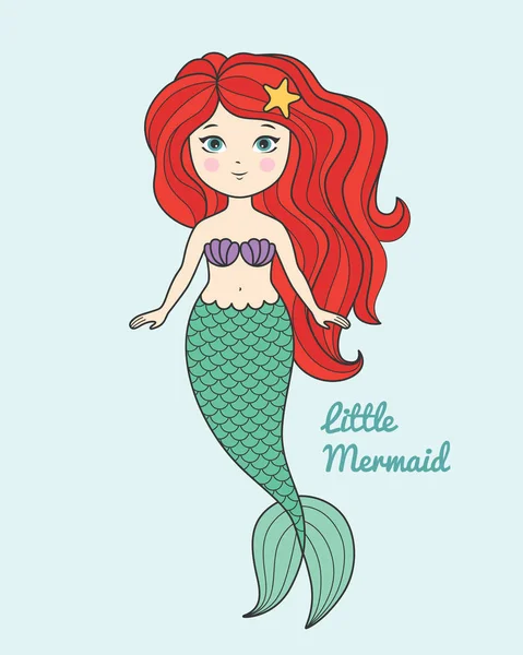 Cute little mermaid cartoon style vector illustration — Stock Vector