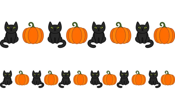 Сидящие черные кошки и тыква бесшовные границы Хэллоуин набор . — стоковый вектор