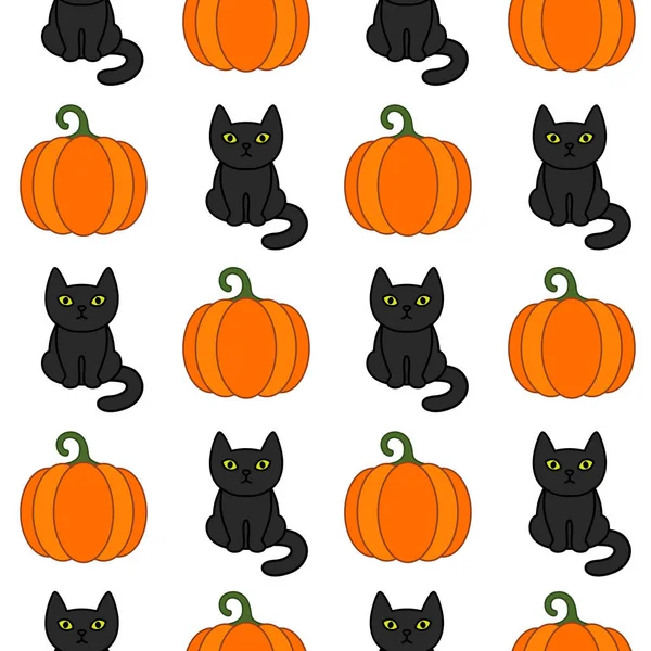Черные кошки и тыква Хэллоуин бесшовный шаблон . — стоковый вектор
