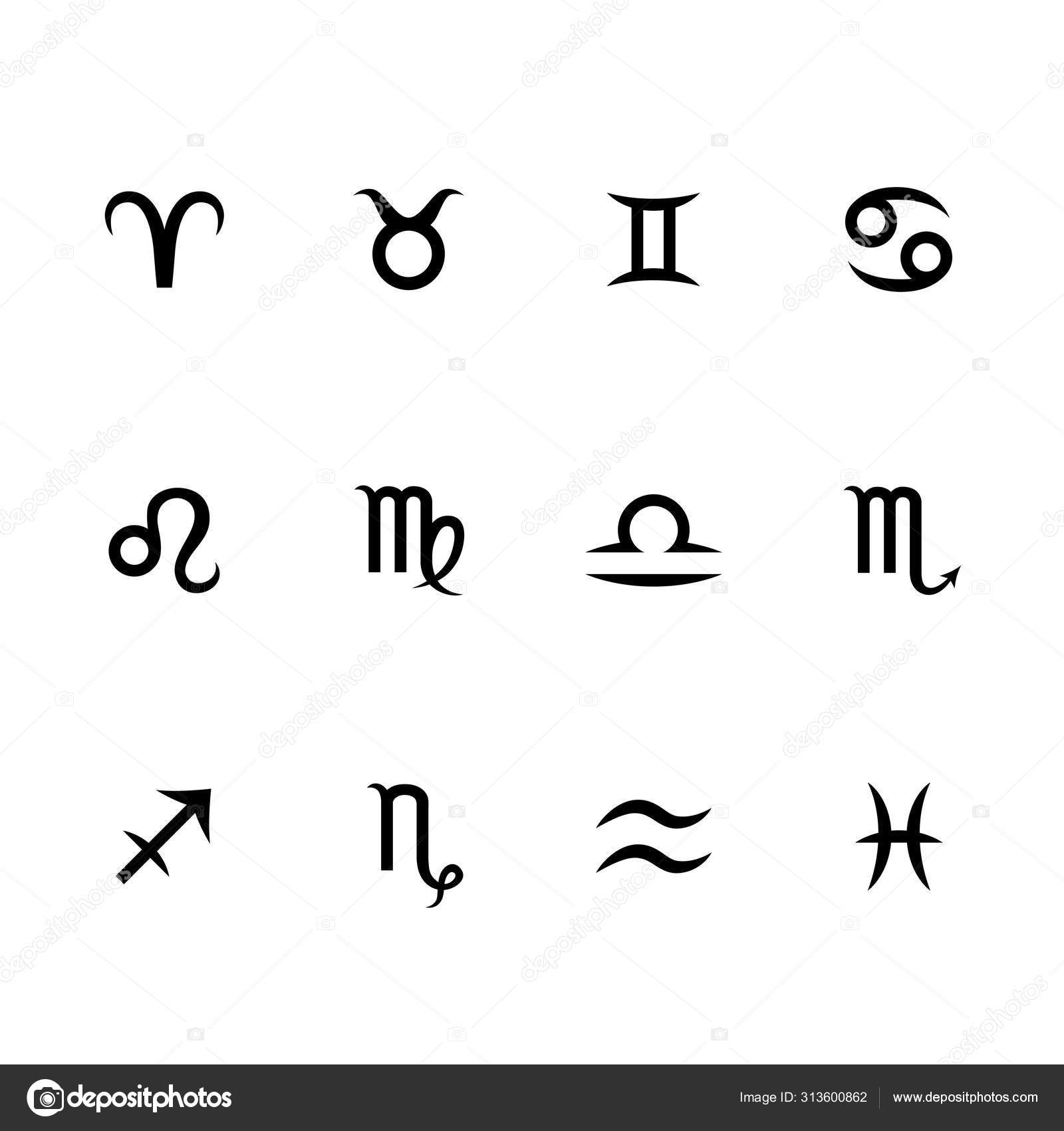 Set of zodiac signs and symbols. Horoscope, astrology icons. Twelve