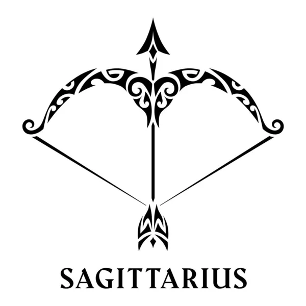 Sagittario. Tatuaggio maori stile tribale. Oroscopo. Segno zodiacale astrologico. Silhouette isolata su sfondo bianco — Vettoriale Stock