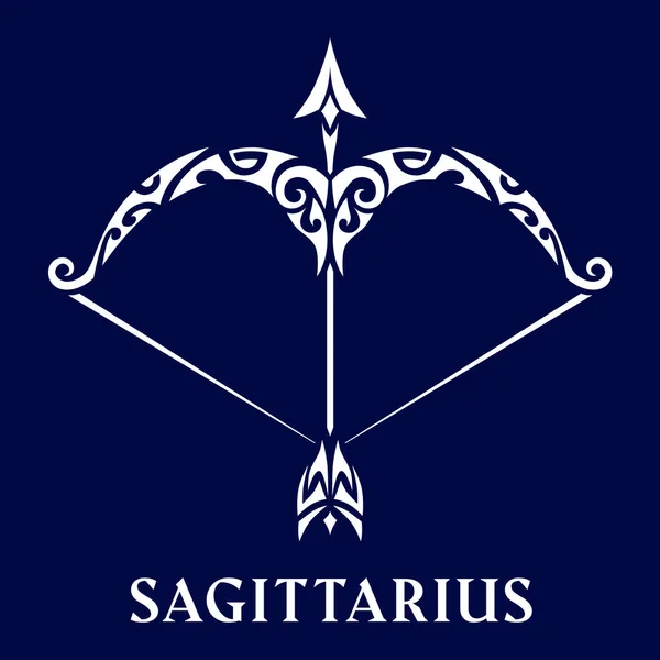 Sagittarius. Племінний стиль татуювання маорі. Гороскоп. Астрологічний зодіак. Силует ізольований на синьому фоні — стоковий вектор