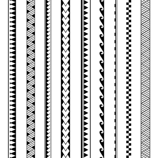 Sada Vektorových Etnických Bezešvých Vzorů Stylu Maori Tetování Geometrická Hranice — Stockový vektor
