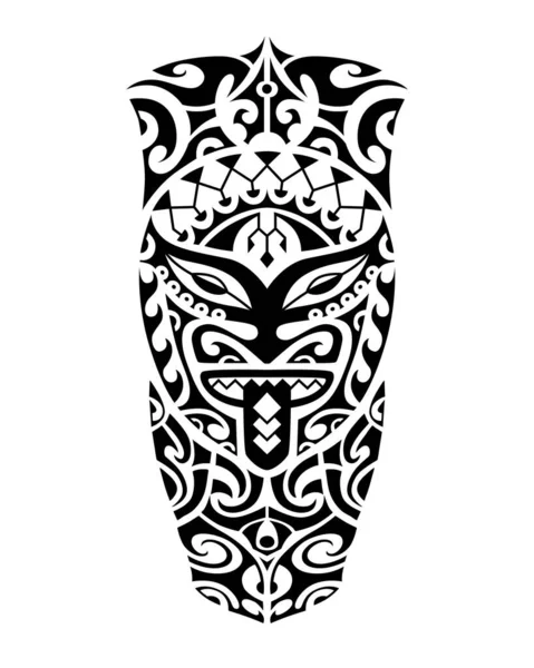 Tatoeëren Schets Maori Stijl Voor Been Schouder Met Masker Gezicht — Stockvector