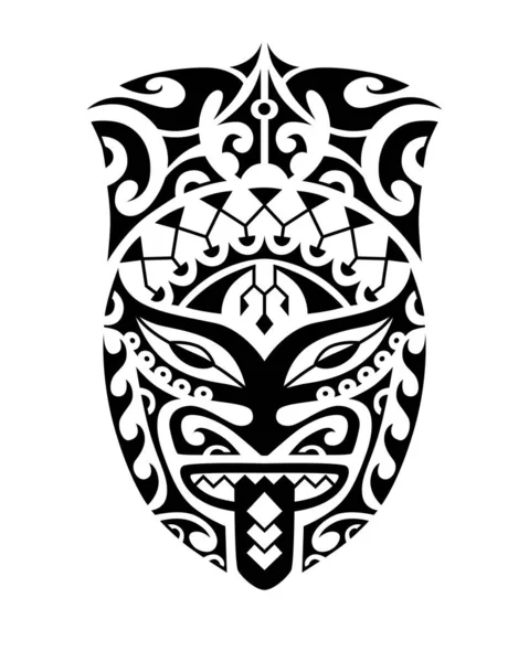 Tatuaggio Schizzo Stile Maori Africano Con Maschera Viso Totem — Vettoriale Stock
