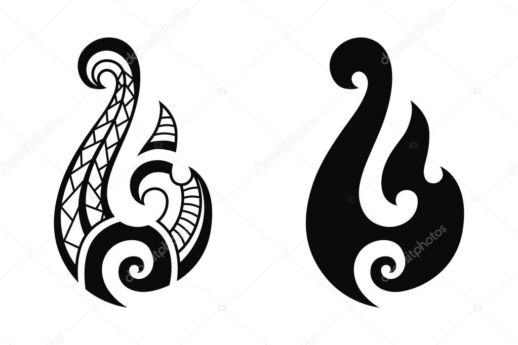 Maori tattoo style fish hook set. Bone matau. Hei matau.