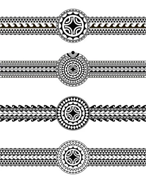 Set Maori Polynesian Tattoo Border Tribal Sleeve Pattern Vector Samoan — Stock Vector