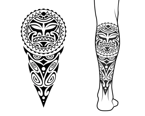 Maori Suku Pola Tato Gaya Cocok Untuk Kaki Dengan Contoh - Stok Vektor