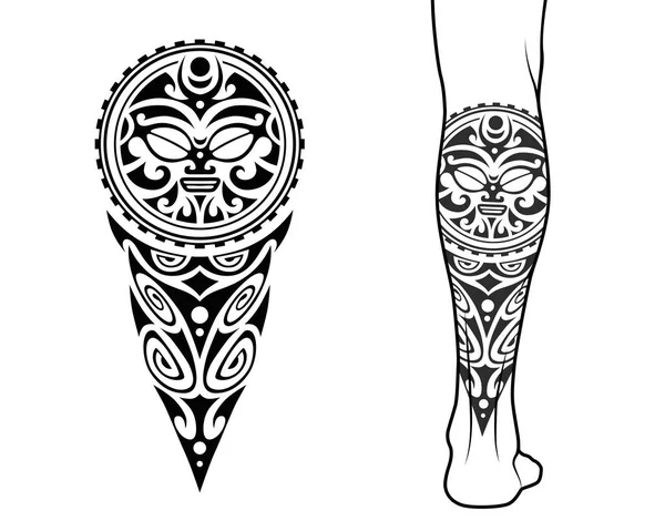 Maori Tribal Style Tattoo Pattern Fit Leg Example Body — Stock Vector
