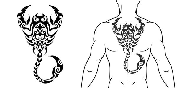 Modèle Tatouage Style Tribal Maori Avec Scorpion Adapté Pour Dos — Image vectorielle