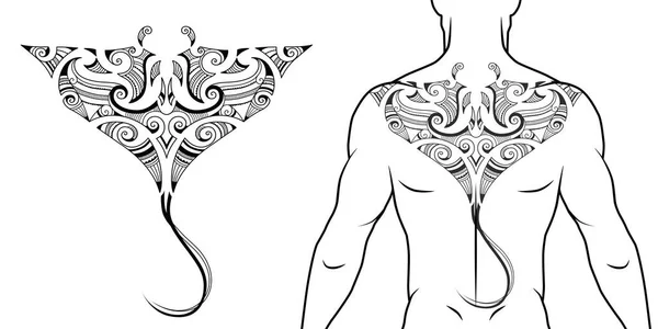 Maori Tribal Style Tattoo Pattern Manta Ray Fit Back Chest — Stock Vector