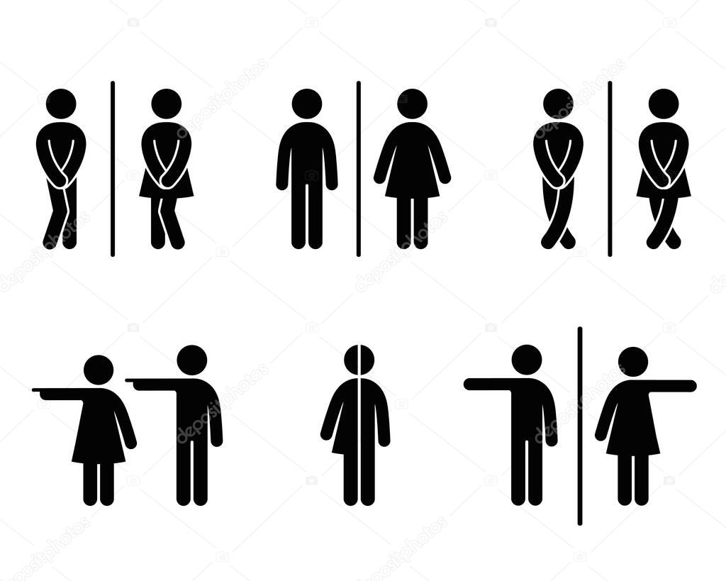 Set of WC sign Icon Vector Illustration on the white background. Vector man & woman icons. Funny and unisex toilet symbol